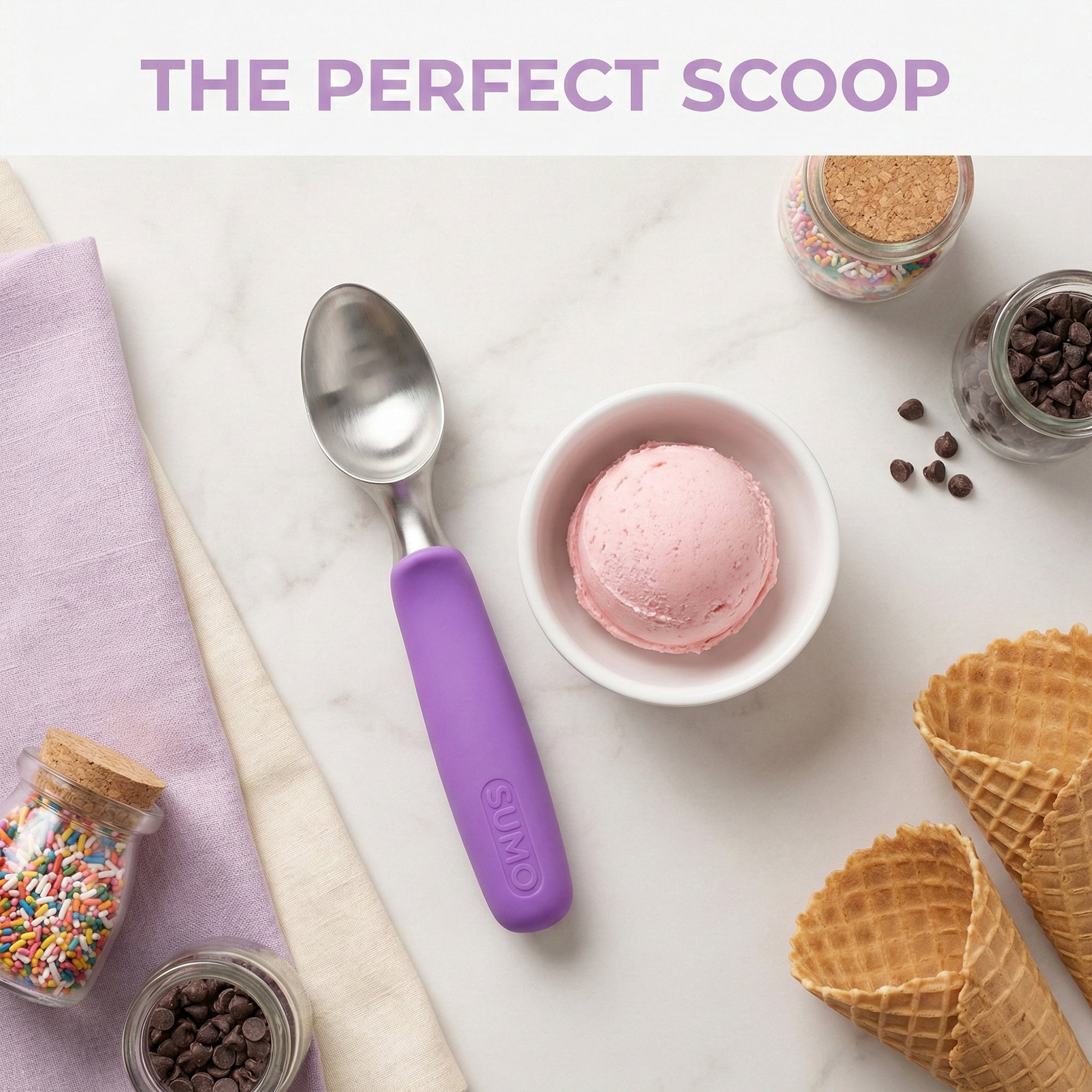 Unique Bargains Stainless Steel Ice Cream Scoop for Easy Use and Clean Purple 8.9in