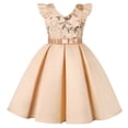 thumbnail image 1 of Vestido de lentejuelas para niña Umfun, falda para desfile de cumpleaños, manga voladora, fiesta de festival, ropa de princesa, beige, 7-8 años, 1 of 5