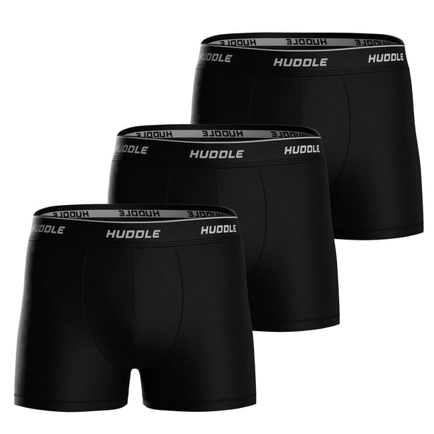HUDDLE Calzoncillos Boxer para Hombre, pack de 3 – Mezcla de algodón, cintura con logo, color liso Negro M (Medium)