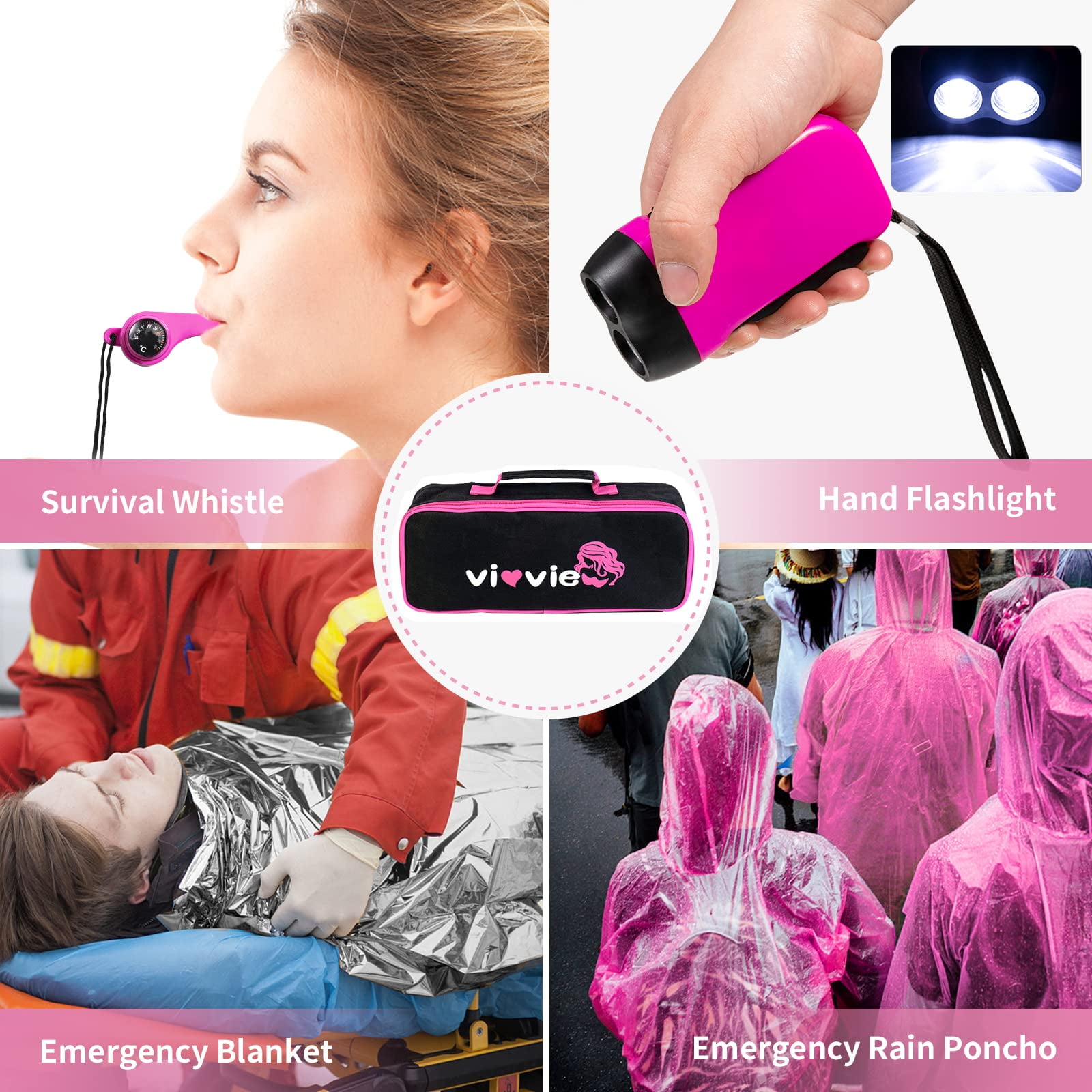 vioview Roadside Emergency Car Kit, Pink Car Emergency Kit with Jumper Cables (10 Foot), Auto Vehicle Safety Road Side Assistance Kits for Teen Girls and Women's Gifts