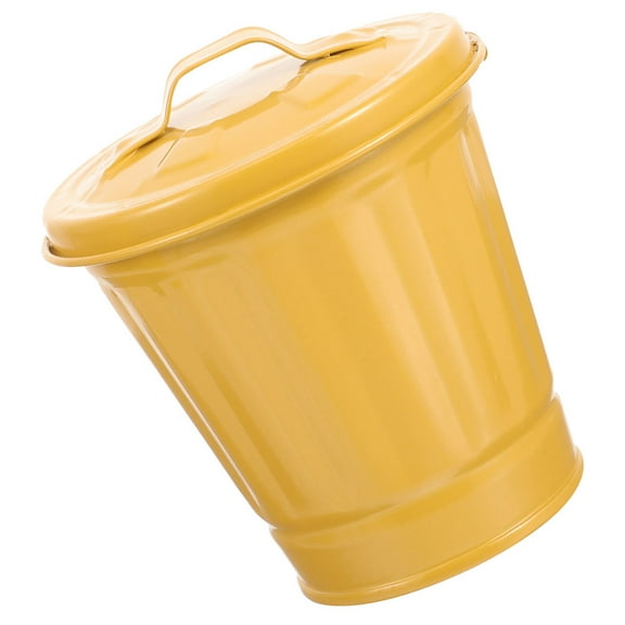 BESTOYARD Yellow Iron Waste Paper Basket with Lid for Desk Use Barbecue and Home Versatile