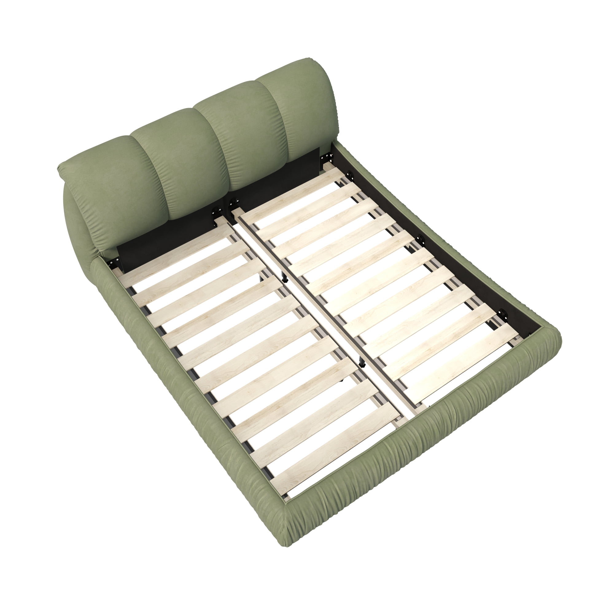 King Size Upholstered Platform Bed with Oversized Padded Backrest, Luxury Low Profile Bed with Solid Wood Frame and Slats Support for Bedroom
