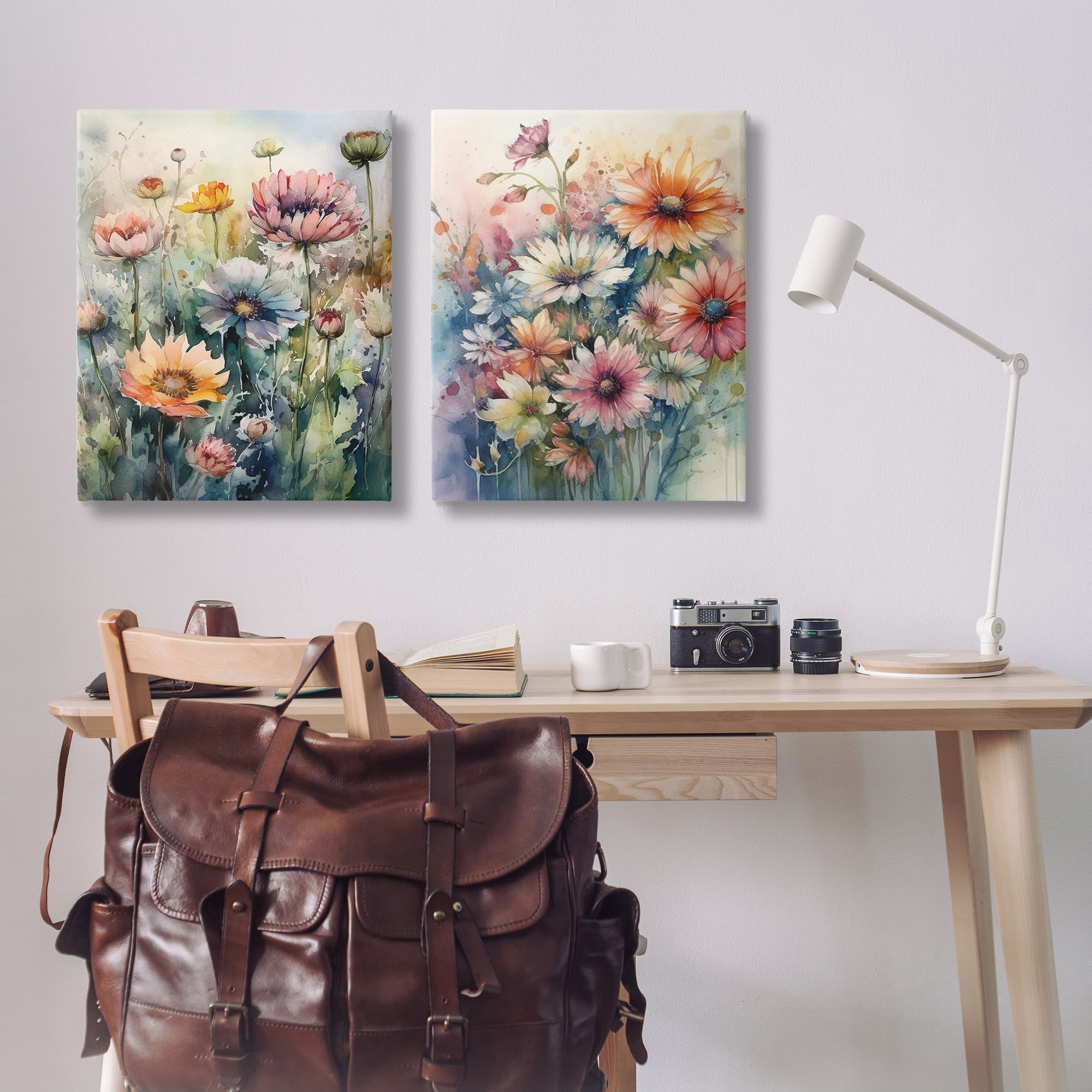 Stupell Industries Watercolor Daisy Field Flowers Plants & Flowers Painting Wrapped Canvas Art Print Wall Art, 24 x 30, Set of 2