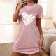 thumbnail image 1 of Camisón corto extragrande para mujer, estampado, cuello redondo y manga corta, de poliéster., 1 of 4