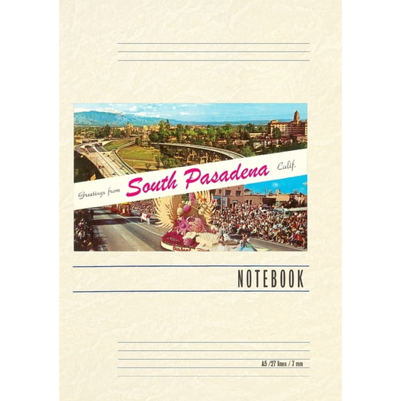 Vintage Lined Notebook Greetings from South Pasadena, California, (Paperback)