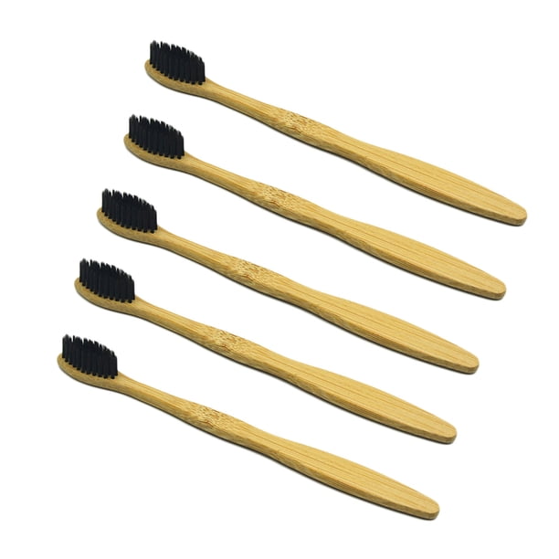 EeaseMX Cepillo de dientes de bambú natural ecológico con cerdas negras (5 unidades)