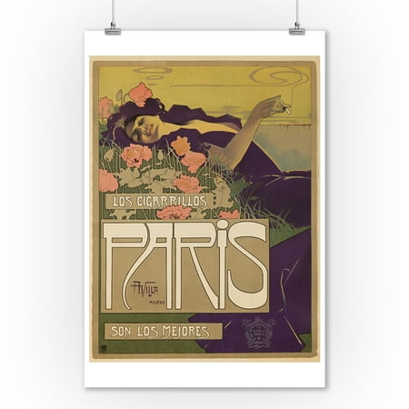 Cigarillos Paris Vintage Poster (artist: Villa) Spain c. 1901 (9x12 Art Print, Wall Decor Travel (Best Cigarillos For Rolling)