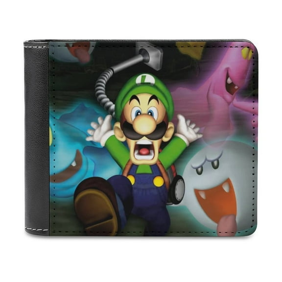 Luigi's Mansion Leather Wallet for Men Women Two Fold Purse Slim Cash Card Holder Bag