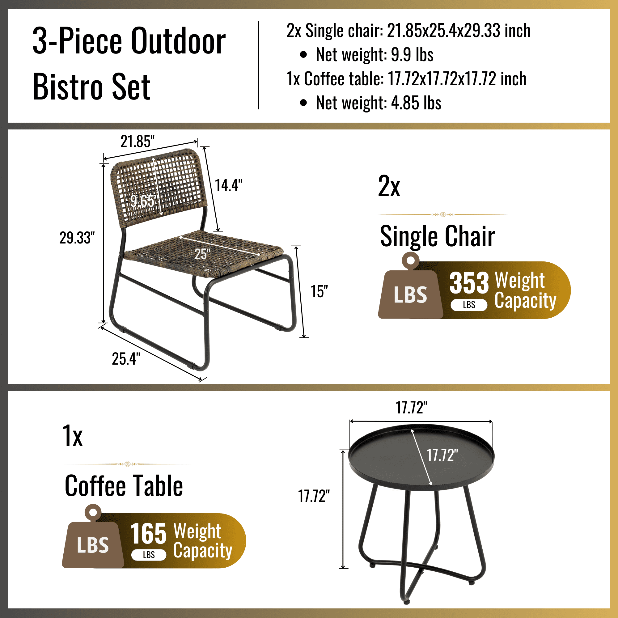 Aimee Lii Patio Furniture Set for Outdoor Balcony Porch Garden Backyard Lawn, 3 Piece Mixture Pattern PE Rattan Steel Frame And Modern Round Table, Brown Aimee Lii Patio Furniture Set for Outdoor Balcony Porch Garden Backyard Lawn, 3 Piece Mixture Pattern PE Rattan Steel Frame And Modern Round Table, Brown