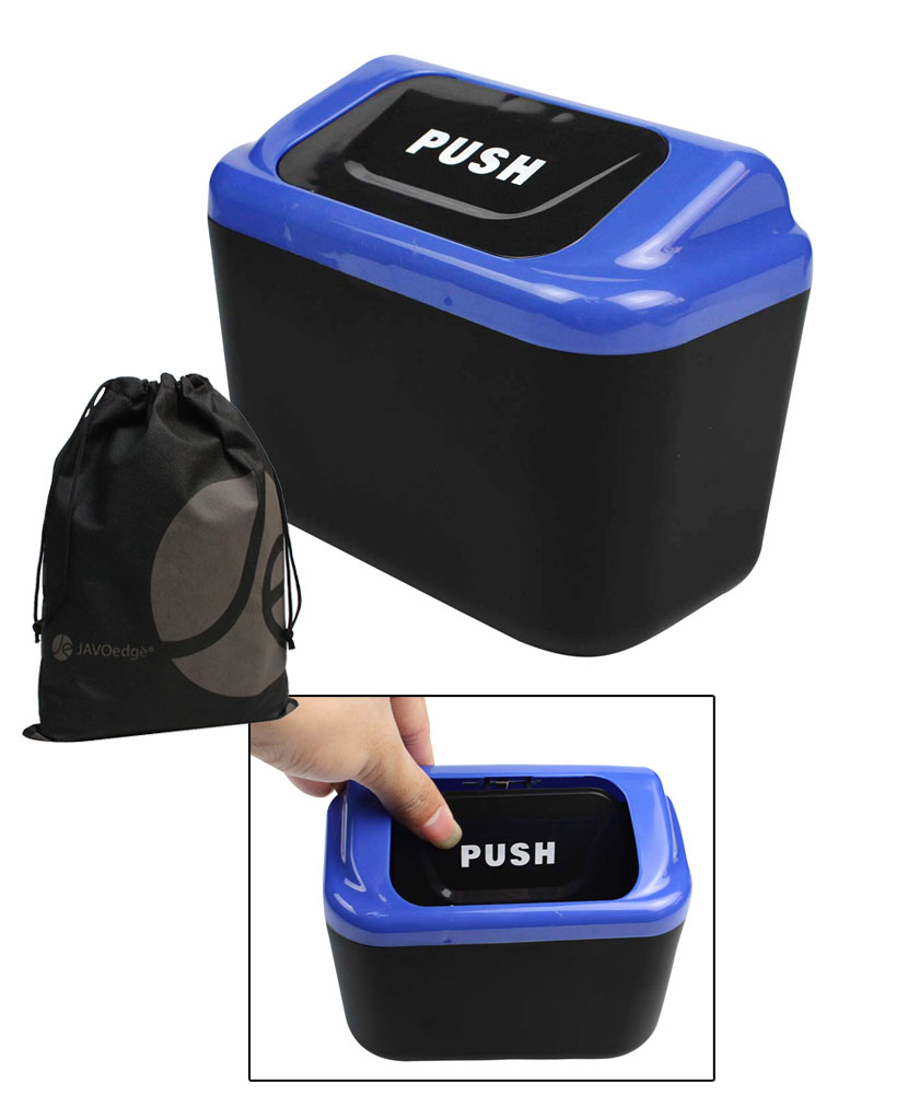 JAVOedge Small Car Trash Can with Push in Lid, Plastic for Backseat