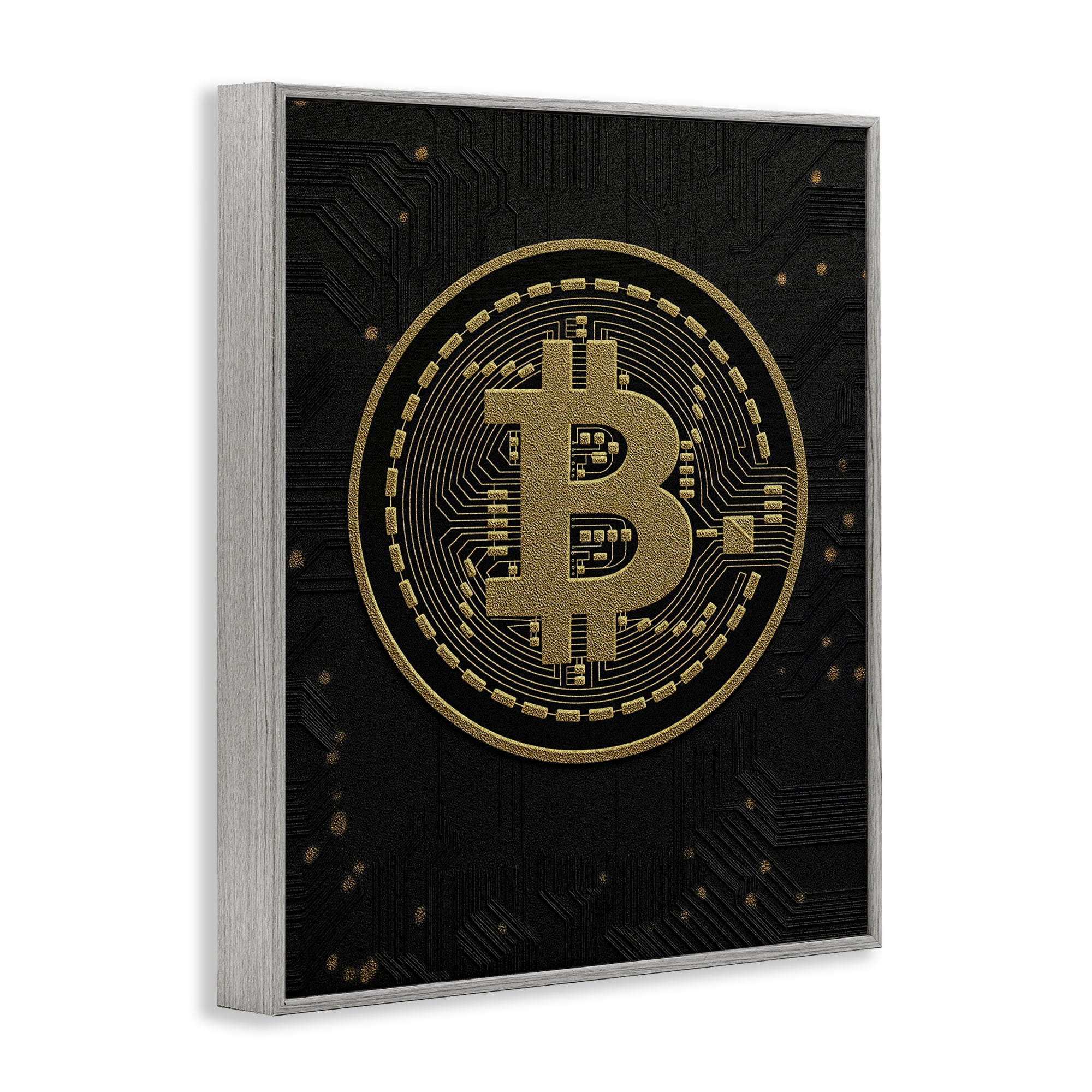 Stupell Industries Bold Golden Digital Currency Gray Framed Giclee Art, design by Svetlana Aleynikova