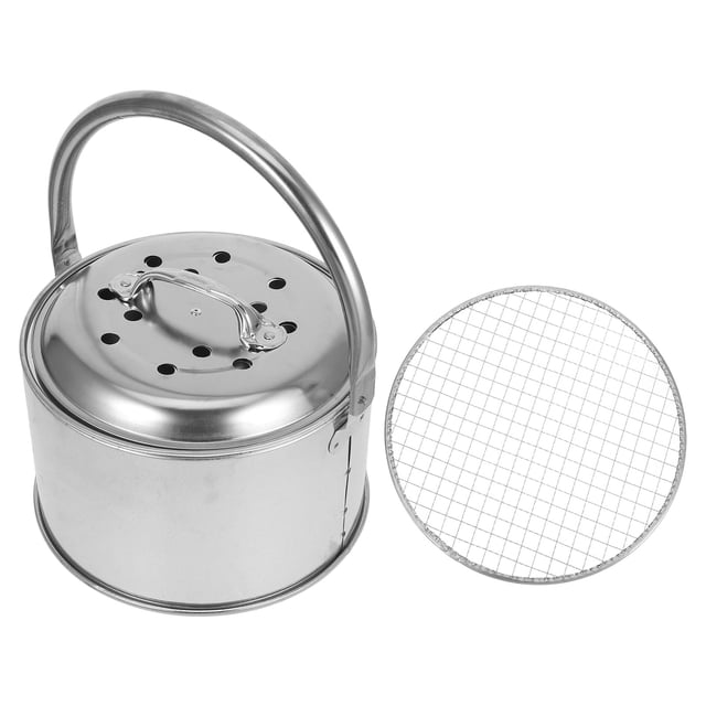 ETHZZLE 1Set Portable Camping Fire Pit and Barbecue Grill Plated Silver Iron Rack with Spark Guard for Safety