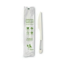 World Centric KN-PS-I 6.7 in. TPLA Compostable Cutlery Knife - White (750/Carton)
