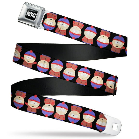 Paramount Network Belt, Seatbelt Buckle Belt, South Park Stan Flip Poses Black, 30 to 44 Inches