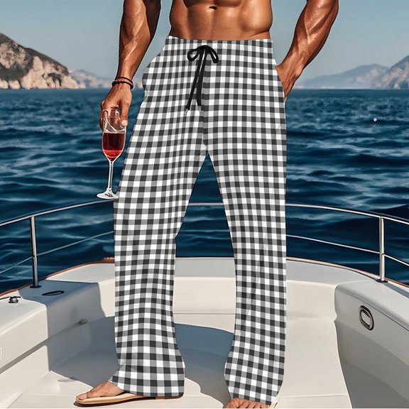 Pajama Pants for Men with Pockets Straight Leg Drawstring Elastic Waist Pant Mens Casual Plaid Printed Loungewear Sleepwear Pajamas Trousers