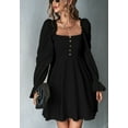 thumbnail image 4 of Square Neck Ruffle Cuff Button Dress for Women Above Knee Length, 4 of 5