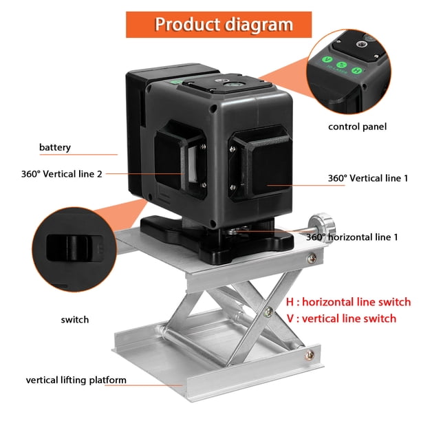 Mini Nivel Láser Multifuncional De 12 Líneas, Máquina Autonivelante De 3 , Herramienta De Nivelación De Batería De Litio Recargable Por USB Con Líneas Horizontales