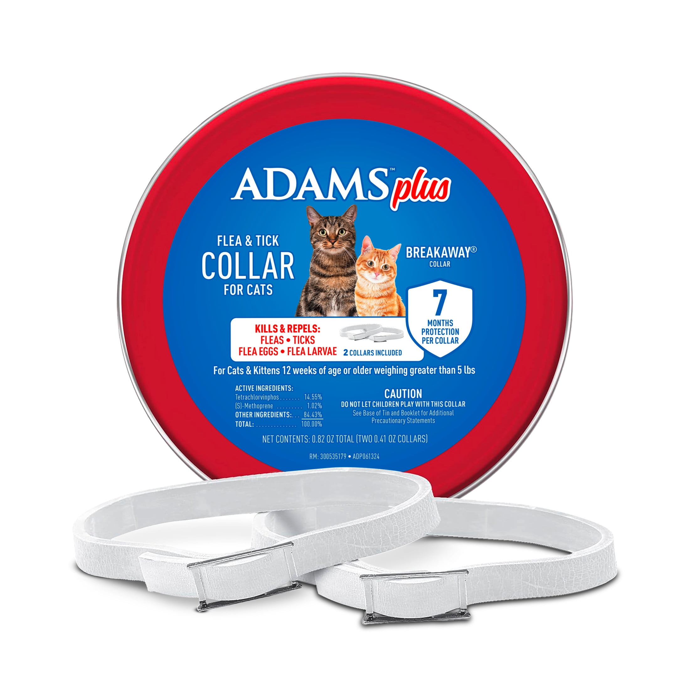 (3 pack) ADAMS Plus Flea & Tick Collar for Cats, Flea Collar for 14-Month Prevention, Adjustable Collar Fits Cats & Kittens, Kills Fleas & Ticks, 2 Count