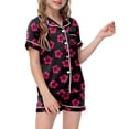 thumbnail image 1 of Luvoko Pyjamas pour Enfants Ensemble 2 Pcs Pyjamas pour Enfants Imprimé Graphique Manches Courtes Chemise à Boutons Shorts Ensemble de Pyjama Pantalon à Volants pour Bébés Tenues Assorties Maman Bébé Fille Enveloppe Extensible 5, 1 of 5