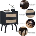 thumbnail image 3 of Rattan Nightstand, Boho End Table with 2 Drawers Bedroom Bedside Side Tables Black Night Stand for Living Room, Bedroom, Dorm Room Essentials, 3 of 8