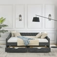 thumbnail image 4 of Queen Size Sleeper Sofa, Queen Size Daybed with Drawers Upholstered Tufted Sofa Bed,,with Button on Back and Copper Nail on Waved Shape Arms, Grey (84.5"x63.5"x26.5"), Grey Sofa Beds, 4 of 15