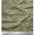 thumbnail image 1 of Soimoi Green Cotton Cambric Fabric Branch,Dot & American Robin Bird Print Fabric by The Yard 42 Inch Wide, 1 of 1