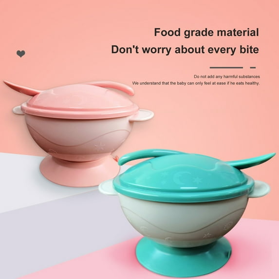 Opvise 1 Set Suction Bowl with Spoon Eco-friendly Safe Long-lasting Smooth Edge Diet Training Polypropylene Suction Cup Baby Cutlery Bowl Household Supply Green