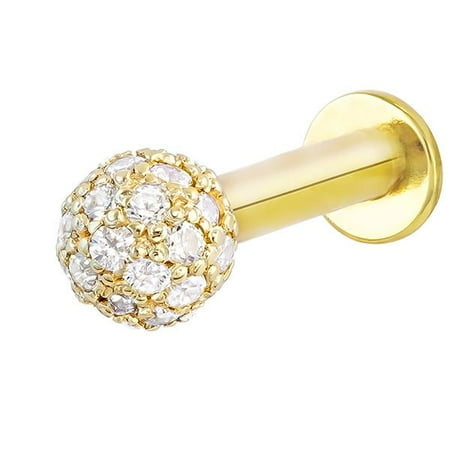 4mm Diamond Pave Ball 14kt Yellow Gold Labret Stud Tragus Earring This On Opens A Dialog That Displays Additional Images For Product With The Option To Zoom In Or Out