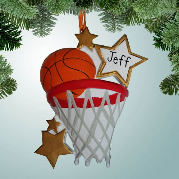 Personalized Basketball through Net with Stars Christmas Ornament - Shooting - Dribbling - Passing - Sharp Shooter - Team Gift Ideas
