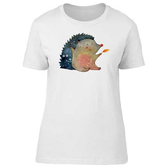 Cute Hedgehog With A Leaf Tee Women's -Image by Shutterstock