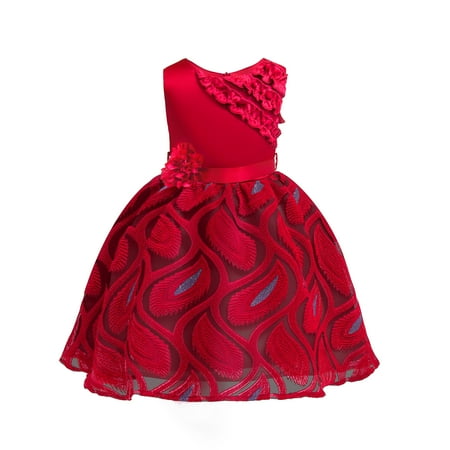 

3T Baby Girls Dress Baby Girls Party Dress Floral Dress Sleeveless Dress Birthday Gift 3-4T Toddler Girls Formal Princess Dress Red