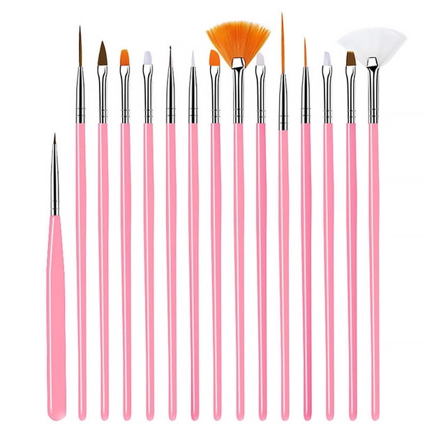 Minnieouse 15 unids/set de pinceles para uñas, mango de plástico, esmalte de Gel, pintura, dibujo, pinceles de uñas de para arte Juegos de manicura Rosado 15 piezas