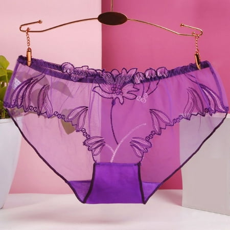 

Cotton Crotch Hip Lift Transparent Embroidered Lace Briefs Women Panties Mesh Underwear Lingerie XL PURPLE