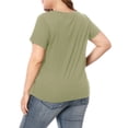 thumbnail image 3 of Unique Bargains Juniors' Plus Size Lace Insert Short Sleeves Round Neck Top 4X Army Green, 3 of 6