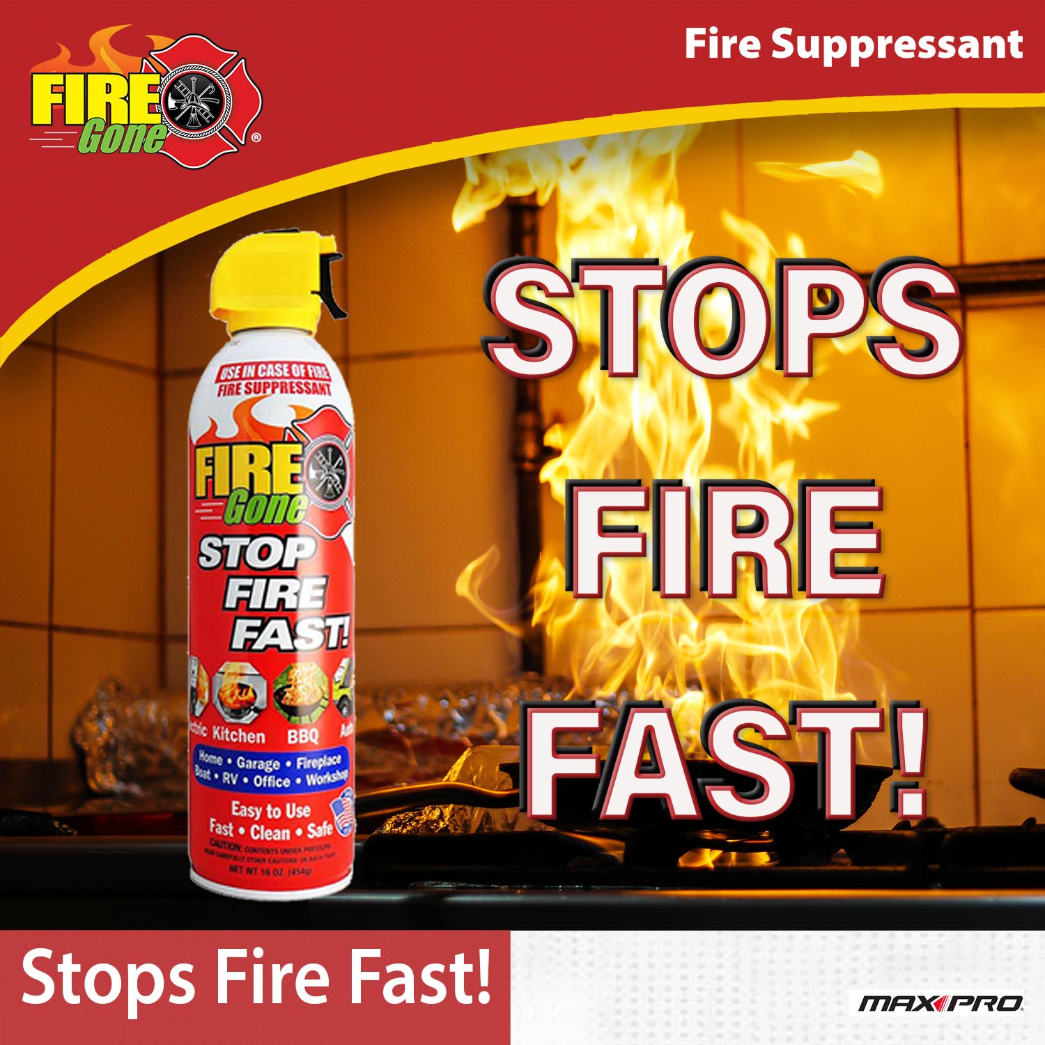 (4 pack) Fire Gone 16 oz Fire Extinguishing Spray - Aerosol Can -FFF-Foaming Agent -(Pack of 1) Cooking & Household