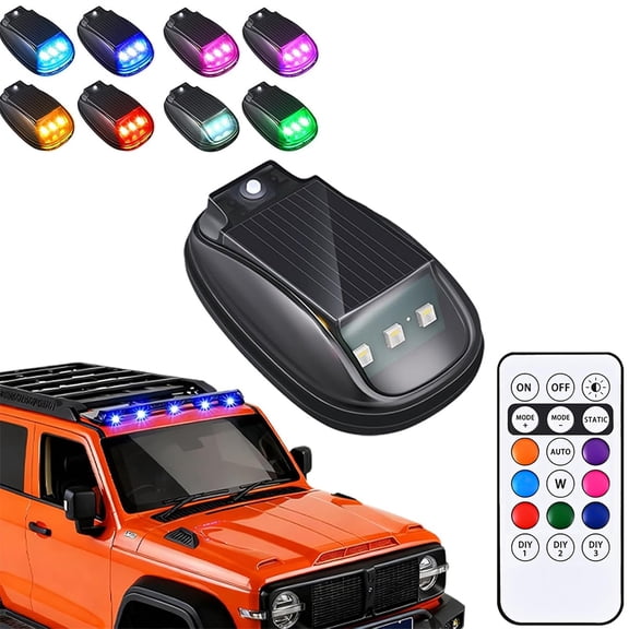 Solar Car Roof RGB Strobe Light with Remote Control, Wireless LED Strobe Lights with 8 Colors, Waterproof, No Drilling, For Trucks Cars, SUVs, RVs, Improve Nighttime Driving Visibility (1PCS)