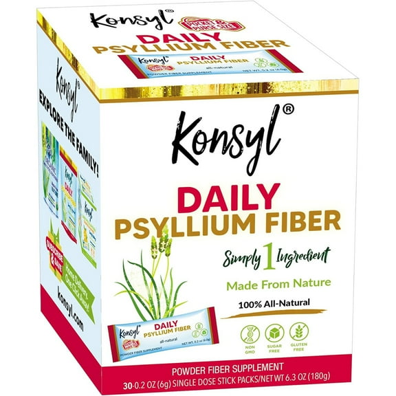 Konsyl Daily Psyllium Fiber Stick Packs - On-The-Go Fiber Supplement Powder- 30 Packets
