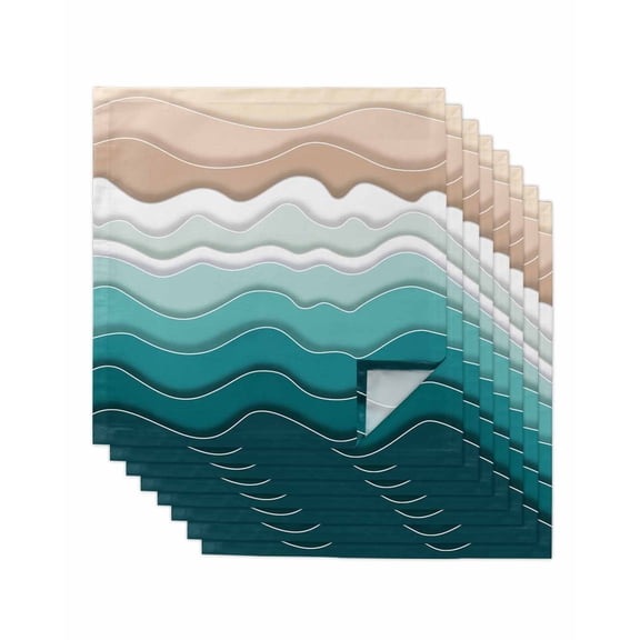 nqOlkjepod Turquoise Ombre Stripe Cloth Napkins Set of 8 Reusable Dinner Napkins, Abstract Summer Beach Coastal Cocktail Napkin Washable Table Napkins for Wedding/Holiday Party/Baby Shower 20"x20"