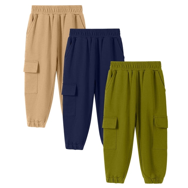 Cowsor Children's 3PC Solid Color Sweatpants - Elastic Waist with Side Pockets, Slim Sports Pants for Active Kids, Daily Playdates & Sports, Value Pack for 4-14 Years