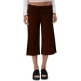 thumbnail image 2 of Gaucho Pants for Women Fold Over Flowy Low Rise Wide Leg Capri Pants Casual Stretch Cropped Pant Coffee L, 2 of 6
