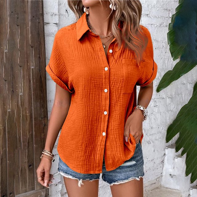 TINZ Chemise à Manches Chauve-Souris Boutonnée Unie à la Mode et Décontractée pour Dames, Manches Courtes, Automne, pour Femmes, Tunique de Baseball à Manches Longues pour Femmes