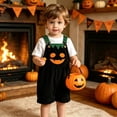 thumbnail image 2 of CAIVO Halloween Pumpkin Patchwork Striped Romper With Pockets For Boys Girls Casual Style Sleeveless Strap One-Pieces For Toddlers And Children Playwear, 2 of 3