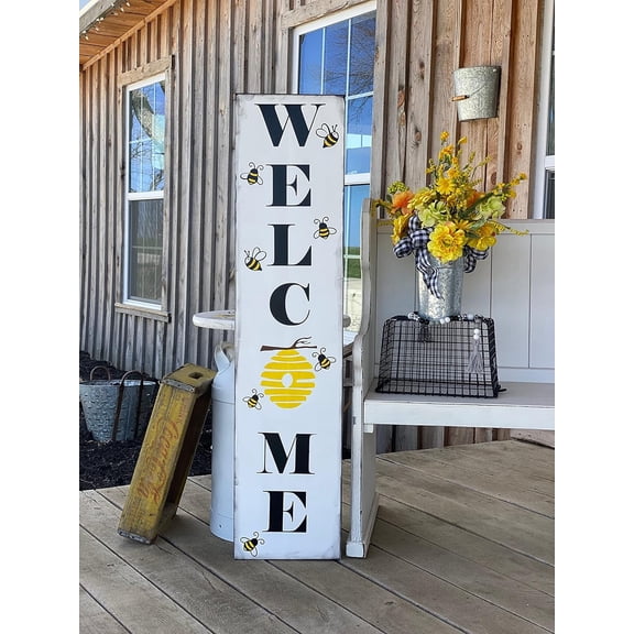 Cskhip Wood Signs Tall Porch Sign. Bee Porch Sign. Bumble bee sign. Wood porch sign. Porch Sign. Welcome sign. Bee hive. Wooden Signs With Sayings 4" x 16"