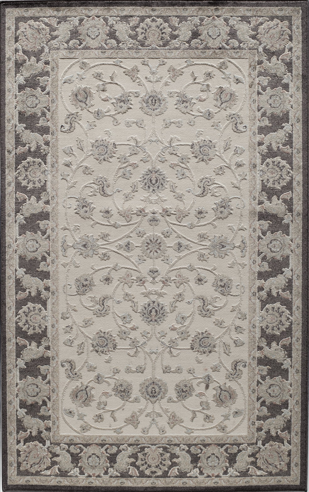 Rugs America Riviera Collection Ivory Black RV100D Transitional Oriental Area Rug 5' x 8'