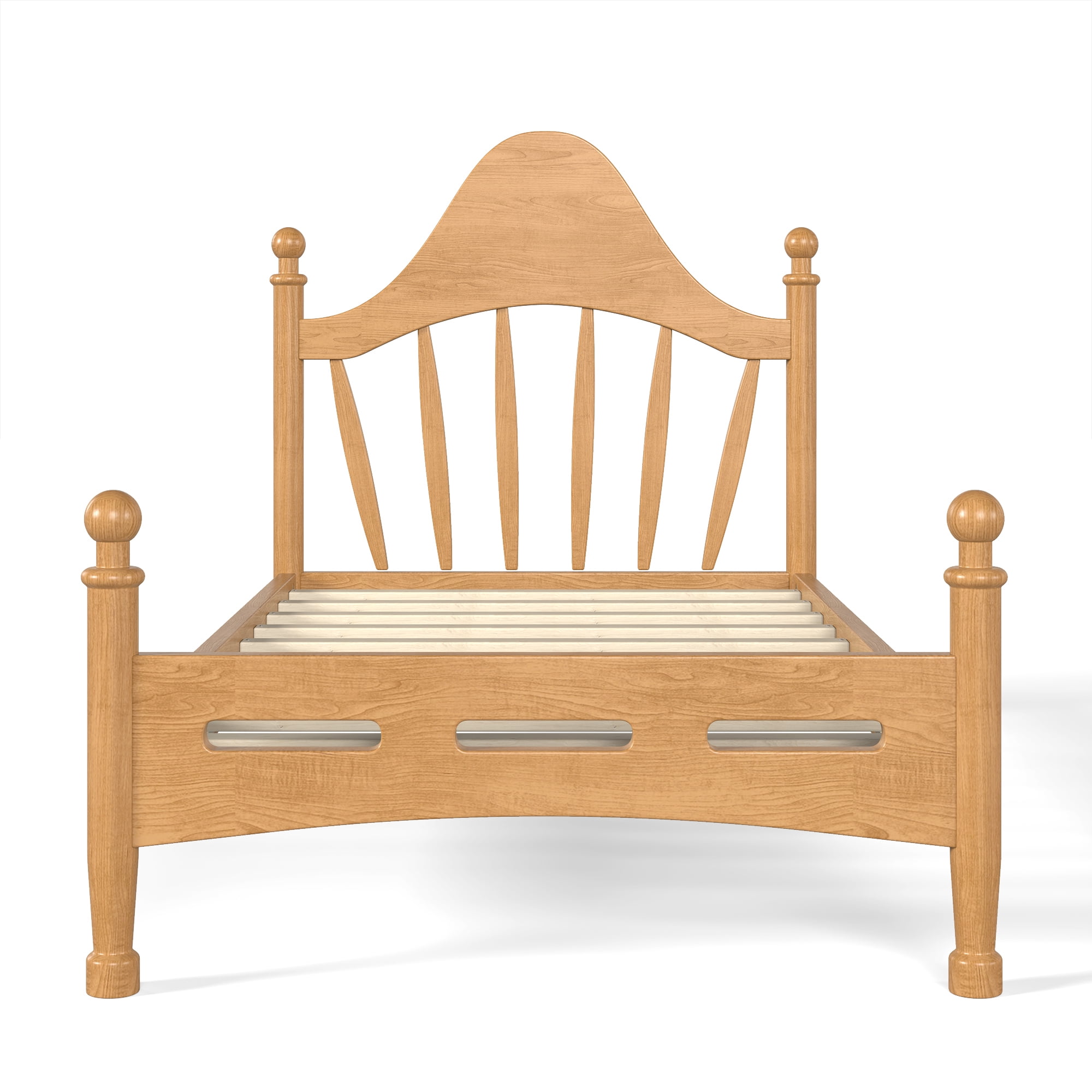 Leumius Twin Size Platform Bed with Chic Headboard, Solid Wood Bed Frame with Slatted Support, Low to Ground Design for Bedroom Natural