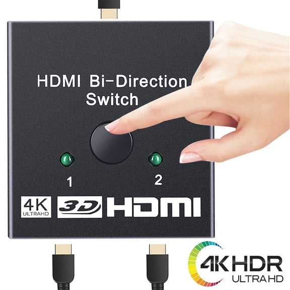 HDMI Switch HDMI Splitter, Aluminum HDMI Switcher Bidirectional 2 in 1 Out or 1 in 2 Out Manual HDMI Switcher Supports HD 4K 3D for HD TV/Blu-Ray Player/Fire Stick/Xbox / PS3 / PS4