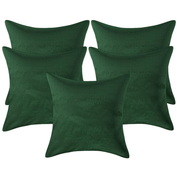 Stylo Culture Ethnic Decorative Throw Pillow Covers 16x16 Solid Dark Green Modern 40x40 cm Bedroom Decor Pillowcase Polydupion Solid Square Cushion Covers | Set Of 5
