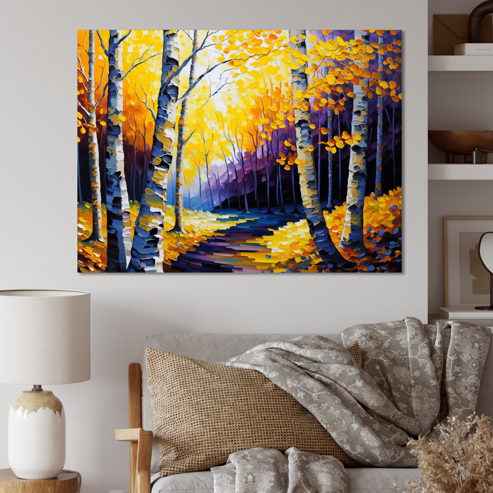Designart Golden Birch Woods II Canvas Wall Art