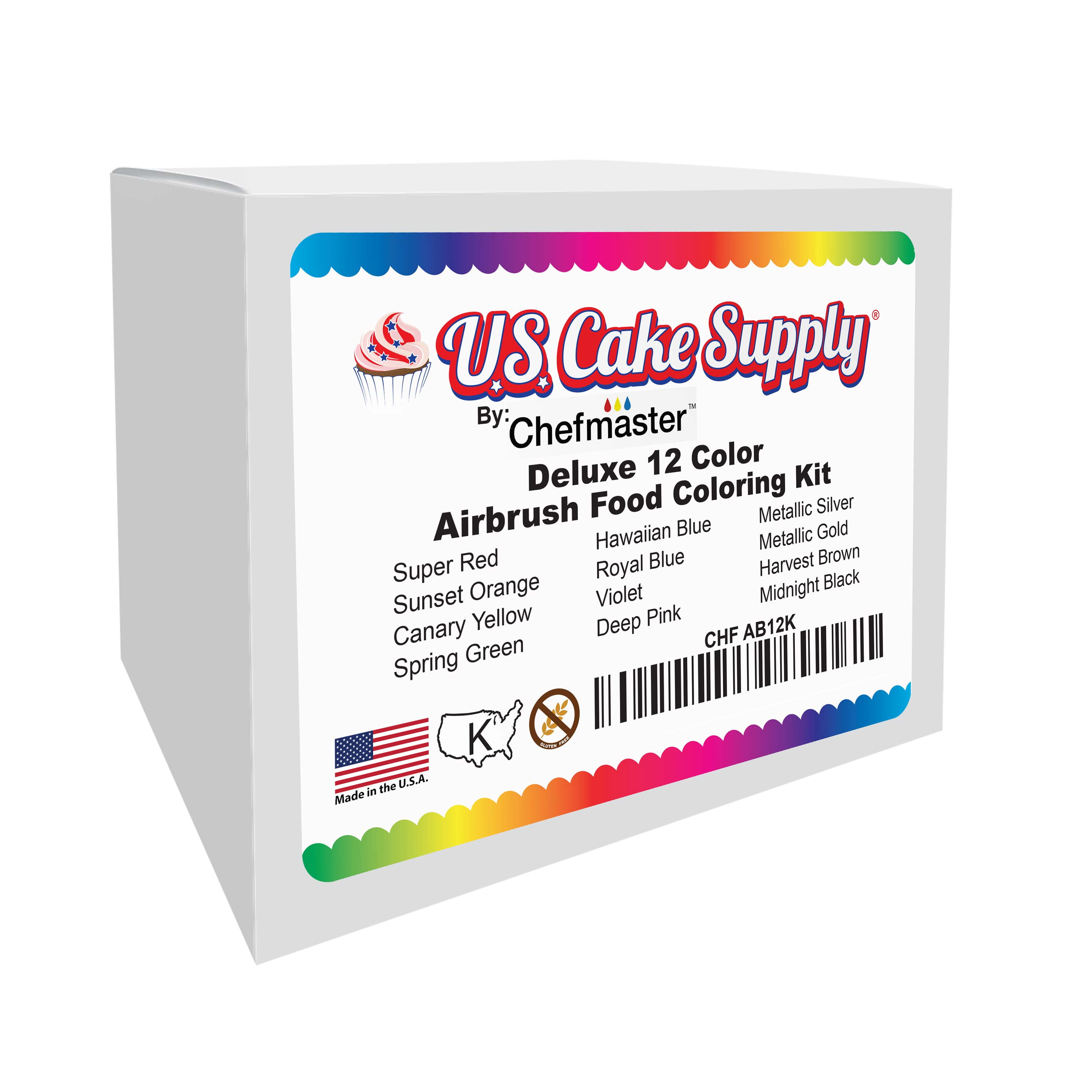 Chefmaster Airbrush Food Coloring Set - 12 Popular Colors in .64 fl. oz. Bottles