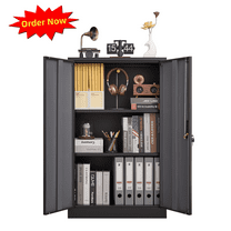 Tcbosik Metal Storage Cabinet, Folding Filing Cabinet with Adjustable Shelf and Locking Doors, Garage Cabinet for Home Office, Warehouse, Black